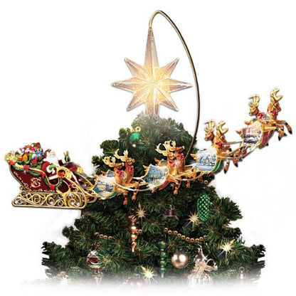 Thomas Kinkade Animated Christmas Tree Topper with Rotating Santa & Illuminated Star