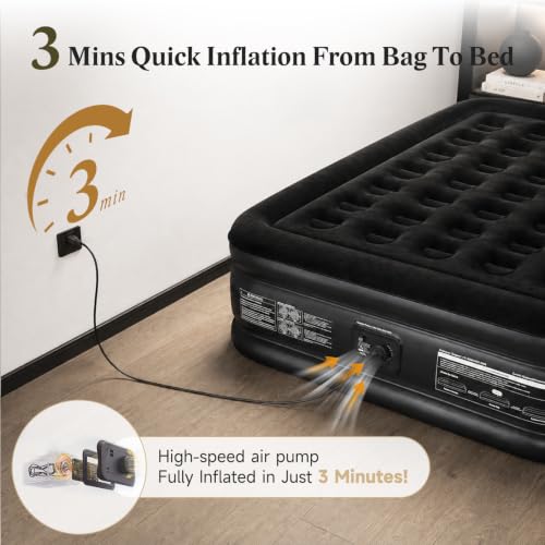 Queen Air Mattress with Built-in Pump - Midnight Black, 18in Raised Bed
