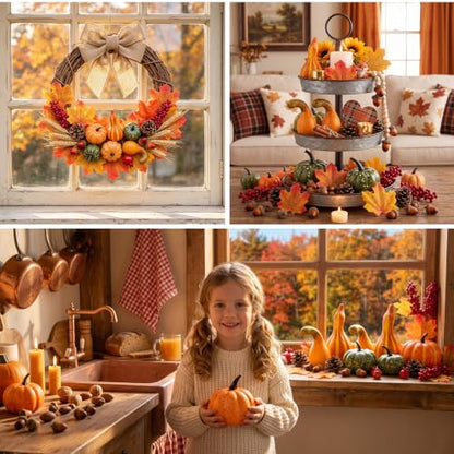 Artificial Pumpkin Fall Harvest Decoration Set 57pcs for Autumn Decor