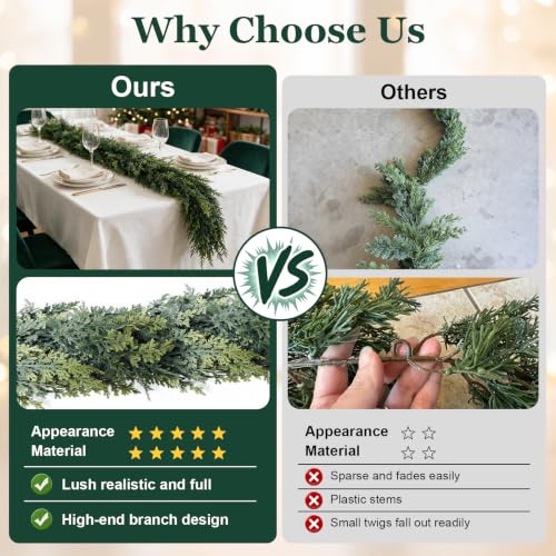 15FT Artificial Christmas Cedar Garland Realistic Winter Holiday Decor - 2 Pack