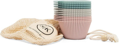 Skiennix Reusable Silicone Baking Cups - Jumbo Muffin Liners, BPA Free, 12 Pack in Pink, Gray, Blue