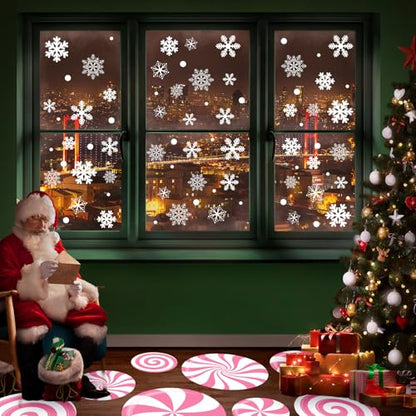 Pink Christmas Peppermint Floor Decals & Snowflake Wall Stickers - Holiday Decor