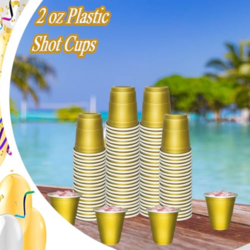 Gold Disposable Shot Glasses 2oz Bulk Party Supplies - 100 Pcs