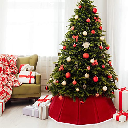 Red Velvet Christmas Tree Collar Foldable Xmas Tree Ring Base Cover for Artificial Trees