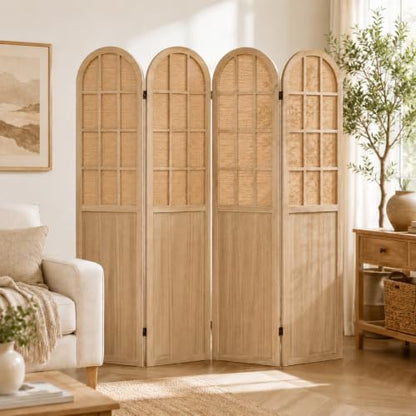 4 Panel Room Divider Privacy Screen - Bamboo Wood Light Brown (Variation: Lightbrown)
