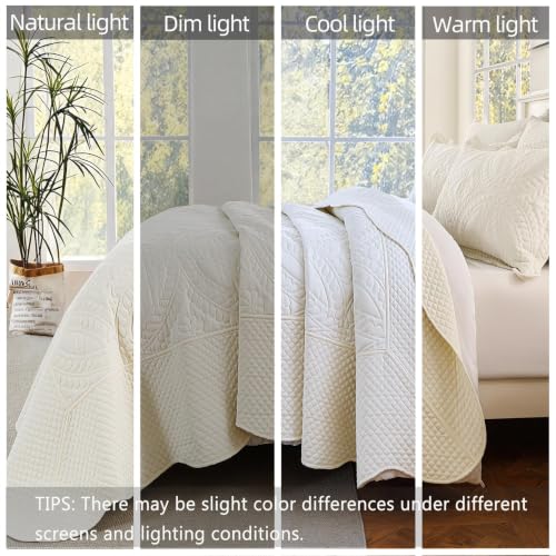 Oversize King Bedspread 120x120 Cream - Modern Pattern Lightweight Quilt Set