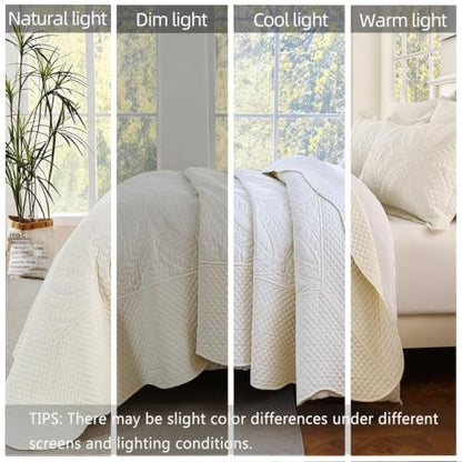 Oversize King Bedspread 120x120 Cream - Modern Pattern Lightweight Quilt Set