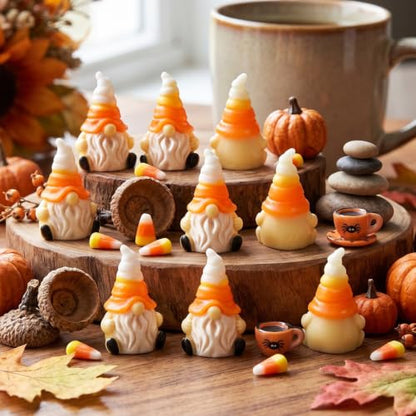 Mini Fall Gnomes Candy Corn Decor - 50 Pcs Thanksgiving Figurines Variation of Fall Gnomes