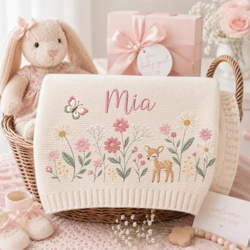 Baby Blanket Custom Knit Embroidered with Name for Girls & Boys - Style 6