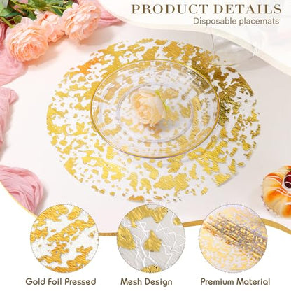 Gold Foil Disposable Placemats Set - 100pcs 13-inch Round Metallic Doilies for Weddings & Parties - Variation of THIS listing