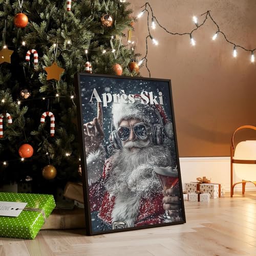 Multi 01 Unframed Retro Apres Ski Canvas Wall Art Christmas Characters 12x16in