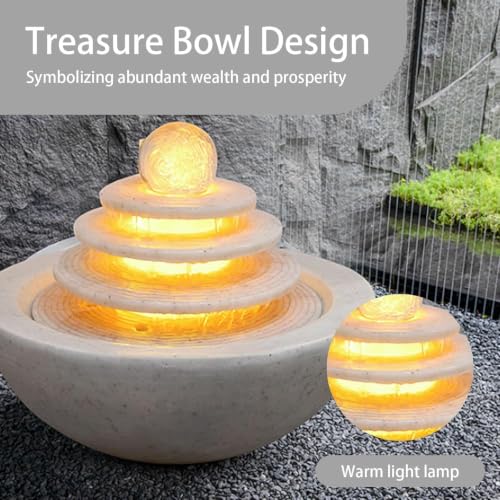Indoor Water Fountain with LED Lights, Desktop Waterfall, Polyresin Relaxation Decor