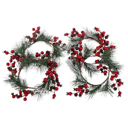 Christmas Candle Wreath Rings Set with Red Pomegranate Holiday Decor