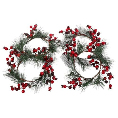 Christmas Candle Wreath Rings Set with Red Pomegranate Holiday Decor