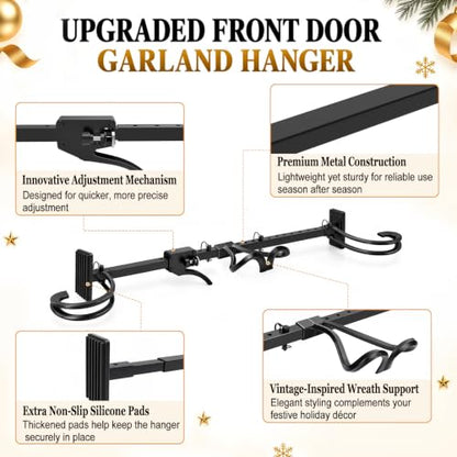 Adjustable Garland Hanger for Door Frame - Black, Fits 34-53 Inches