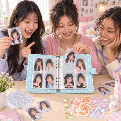 Blue A5 Kpop Card Binder with 25 Pocket Pages - PU Leather Collectible Organizer