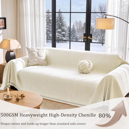 Waterproof Oversized Couch Cover for Dogs 91 x 150 Inches - Washable & Water-Repellent Chenille Sofa Protector with Herringbone Design
