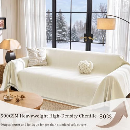 Waterproof Oversized Couch Cover for Dogs 91 x 150 Inches - Washable & Water-Repellent Chenille Sofa Protector with Herringbone Design