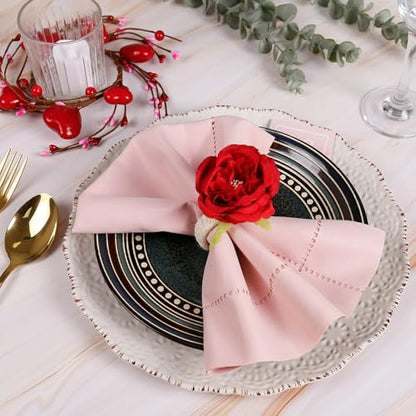 Rose Flower Napkin Rings Set of 6 - Handcrafted Wedding Table Decor - RedRoseX12