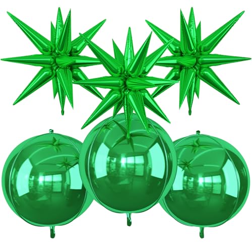 Green Foil Balloons Set - 6pcs 22 Inch Star and Round Party Balloons