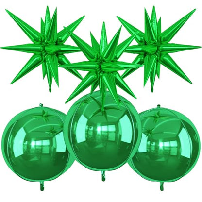 Green Foil Balloons Set - 6pcs 22 Inch Star and Round Party Balloons