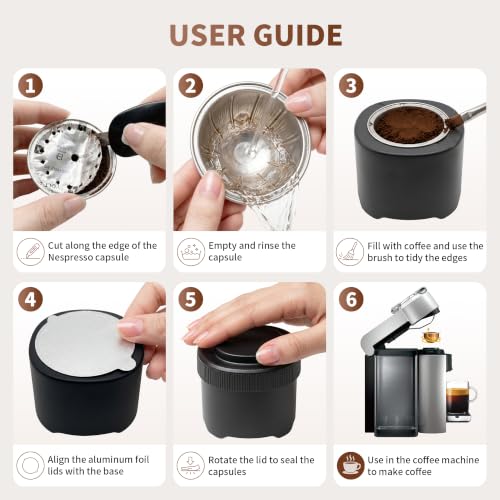 Reusable Vertuo Coffee Pods Kit 105 Count with Aluminum Foil Seals & Accessories