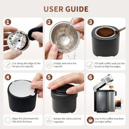 Reusable Vertuo Coffee Pods Kit 105 Count with Aluminum Foil Seals & Accessories