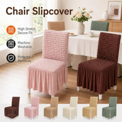 Beige Dorm Chair Cover with Skirt - Stretchy Washable Seat Protector
