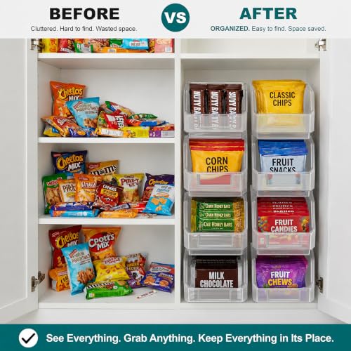 Sorbus Clear Stackable Storage Bins 8 Pack - Open Front Pantry Organizer