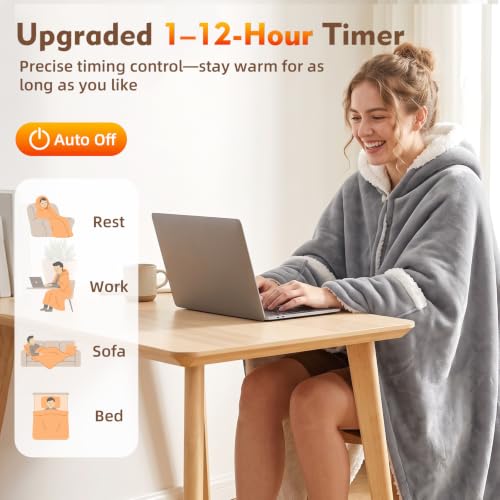 Wearable Heated Blanket with 9 Heat Levels and 12H Timer - Full Coverage, Safe & Fast Heating