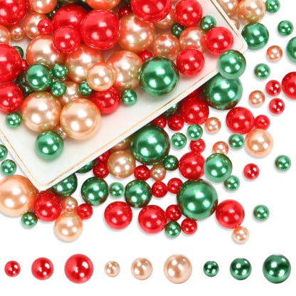 225PCS Christmas Vase Filler Beads - Red Green Champagne Gold No Hole Pearls for Decor & DIY Crafts