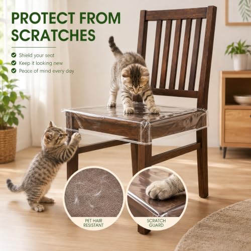 Plastic Dining Chair Covers Reusable Clear PVC Seat Protectors - Set of 4