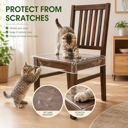 Plastic Dining Chair Covers Reusable Clear PVC Seat Protectors - Set of 4