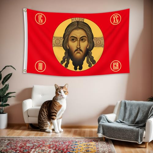 Orthodox Jesus Christ Icon Flag 3x5 Ft Byzantine Religious Banner Wall Decor