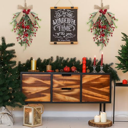 Red Christmas Teardrop Swag for Front Door - Holiday Holiday Decor