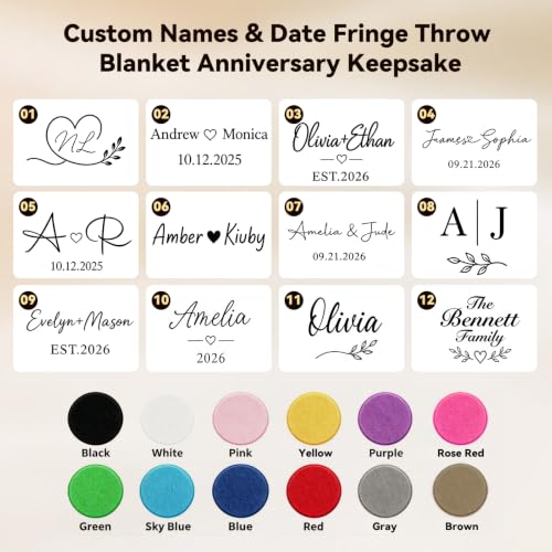 Personalized Couples Blanket with Embroidered Names & Date - Wedding Gift, Cozy Throw for Bed & Sofa