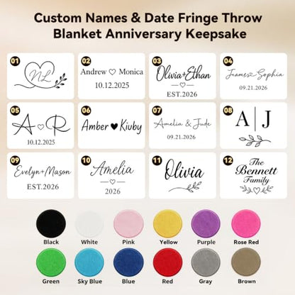 Personalized Couples Blanket with Embroidered Names & Date - Wedding Gift, Cozy Throw for Bed & Sofa