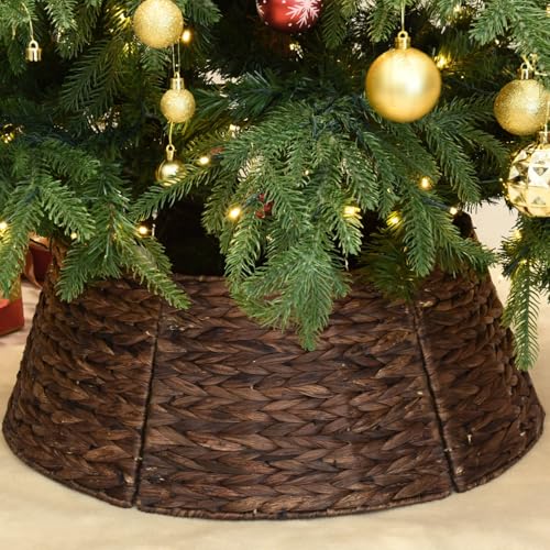 Brown 26-Inch Wicker Christmas Tree Collar Basket Cover Rustic Decor
