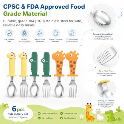 Mixed Color Kids Silverware Set for Lunch Box - 6 Piece Stainless Steel Toddler Flatware - BPA-Free, Dishwasher Safe, Gift Ready