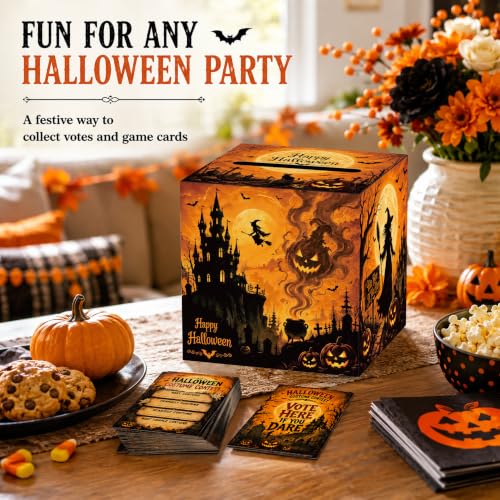 Halloween Costume Contest Ballot Box with 50 Voting Cards - Party Game