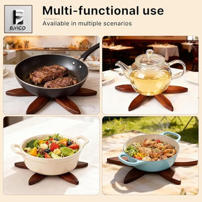 Wooden Tree Trivets Set of 4 with Stand - Heat-Resistant Kitchen Decor