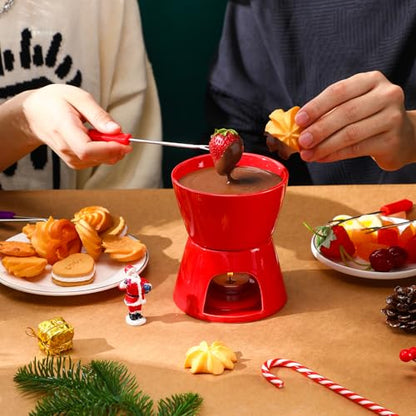 Ceramic Fondue Mug Set with 24 Forks - Red & White 6-Piece Kitchenware