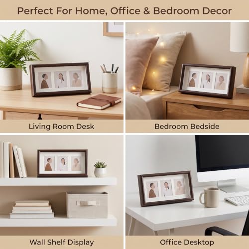 Walnut Wood Multi Picture Frame 2x3 3-Photo Desktop Display - Dark Walnut