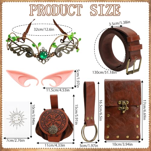 7-Piece Renaissance Costume Accessories Set with Fairy Wreath and Elf Ears