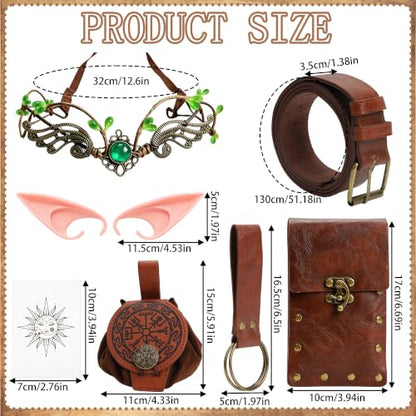 7-Piece Renaissance Costume Accessories Set with Fairy Wreath and Elf Ears