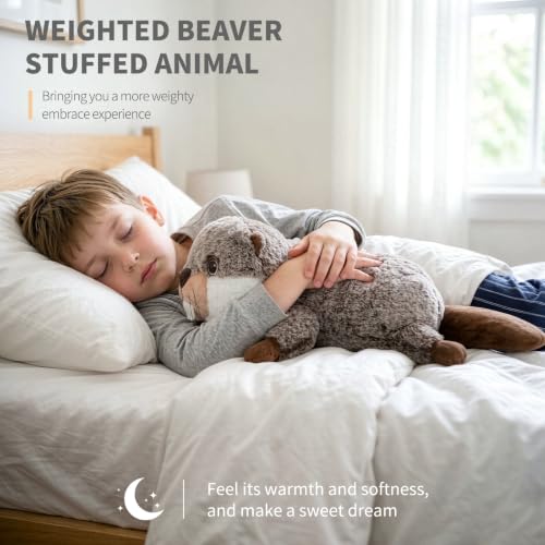 Large Weighted Beaver Plush Toy with Removable Heating Pad - 18 Inch Cozy Woodland Animal