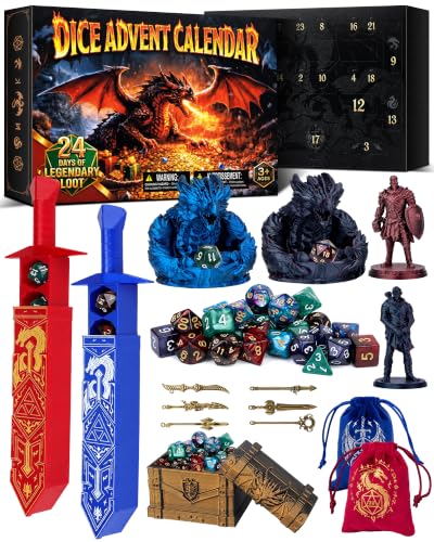 Dnd Dice Advent Calendar 2026 Black - RPG Christmas Gift for Teens & Adults