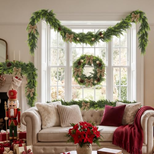 6FT Real Touch Cedar Garland for Mantel Fireplace - Pack of 4