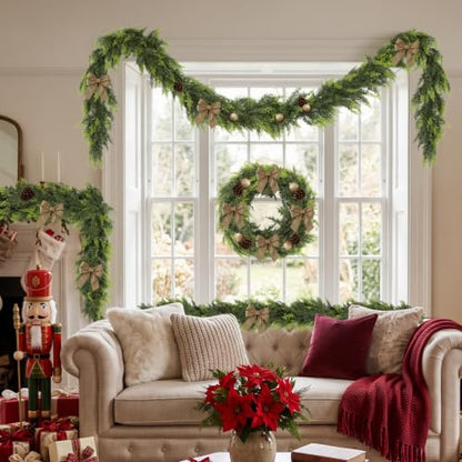 6FT Real Touch Cedar Garland for Mantel Fireplace - Pack of 4