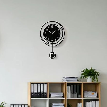 Wall Clock with Silent Quartz Movement - Modern Black & White Pendulum Design